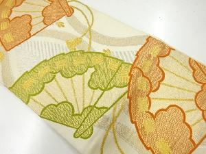 アンティーク　立涌に檜扇模様織出し袋帯（材料）